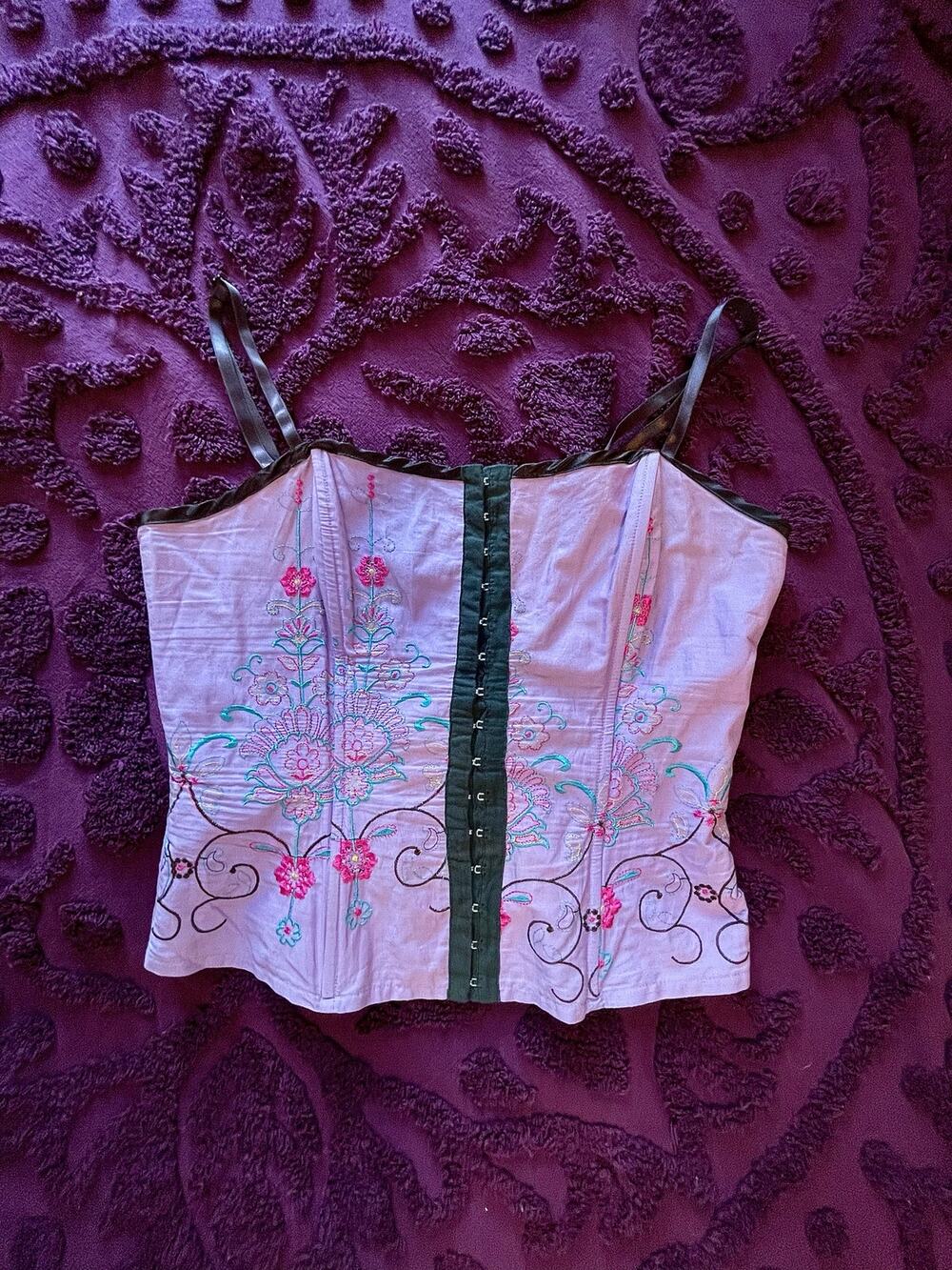 heart soul purple embroidered corset top